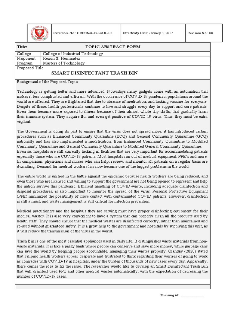 BatStateU FO COL 03 Research Topic Abstract Form | PDF | Personal ...