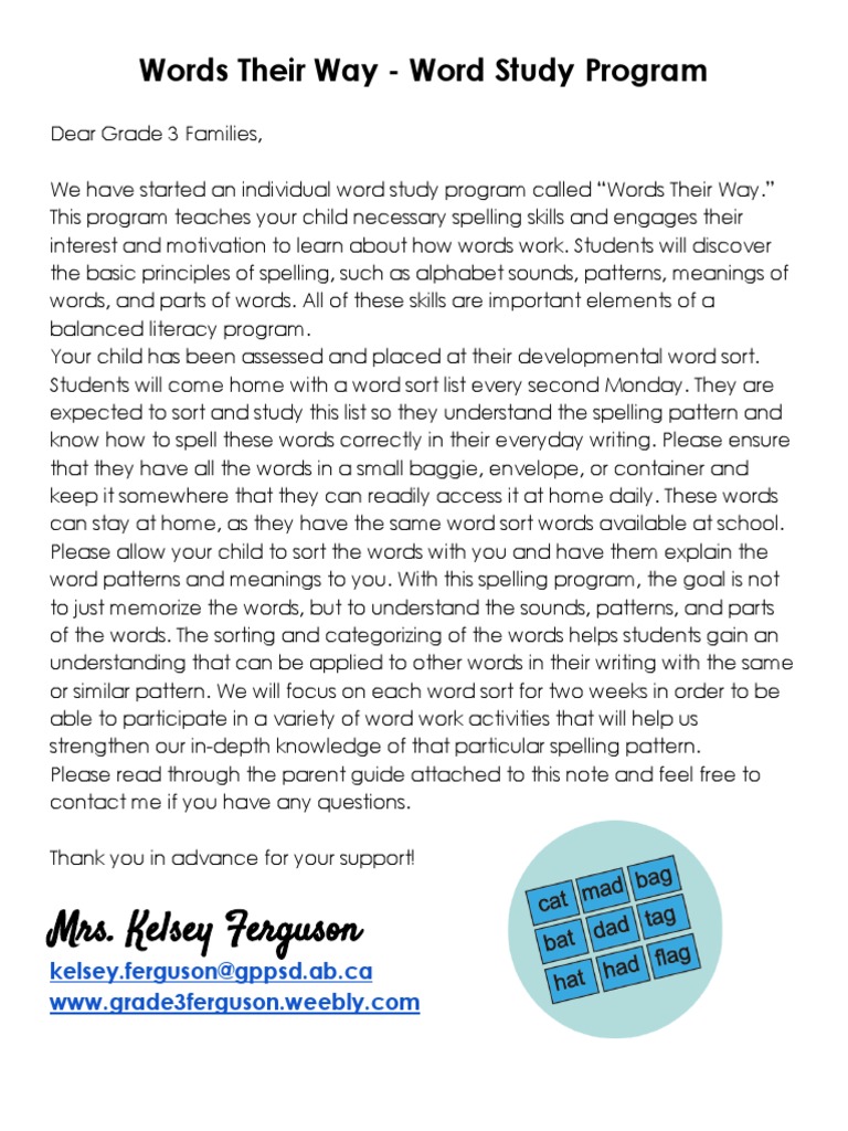 3f WTW Parent Letter Word Study Guide | PDF | Syllable | Consonant