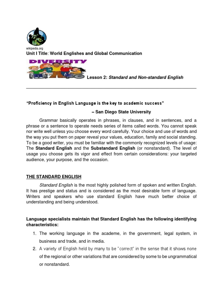 Lesson 2 Standard and NonStandard English PDF English Language