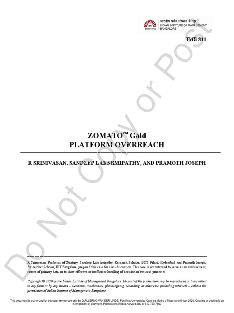 Zomato Gold Platform Overreach PDF Subscription Business Model 