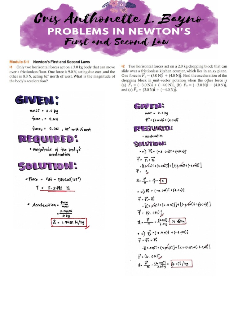 Problems in Newton's First & Second Law | PDF