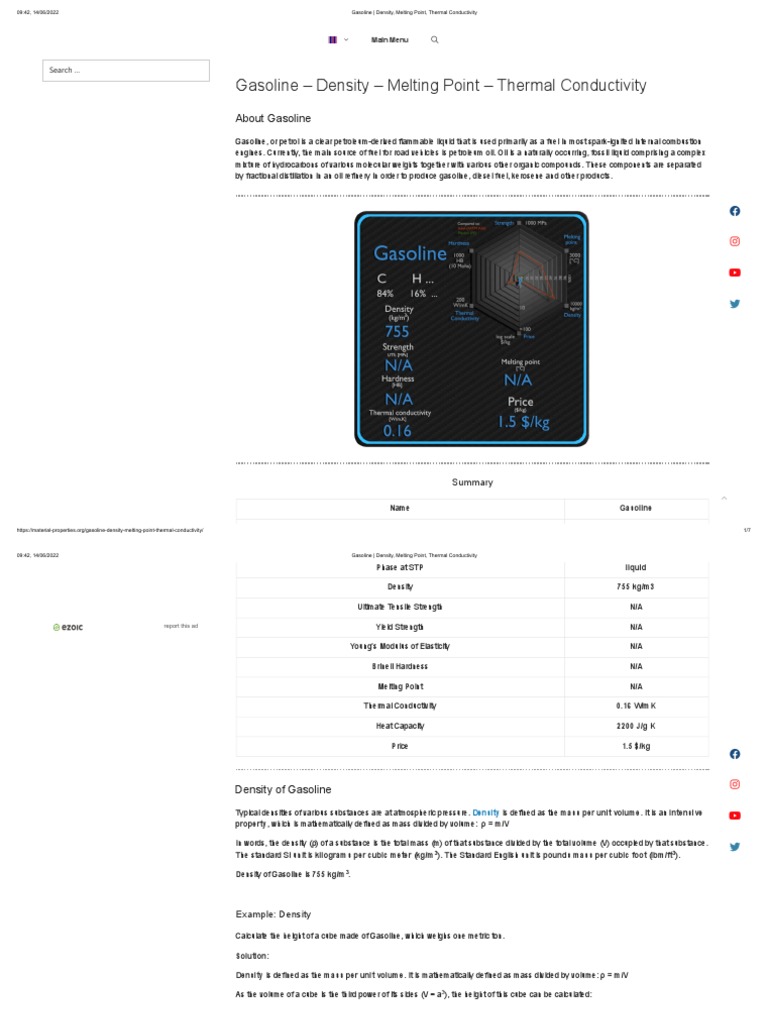 Gasoline Density, Melting Point, Thermal Conductivity Download Free