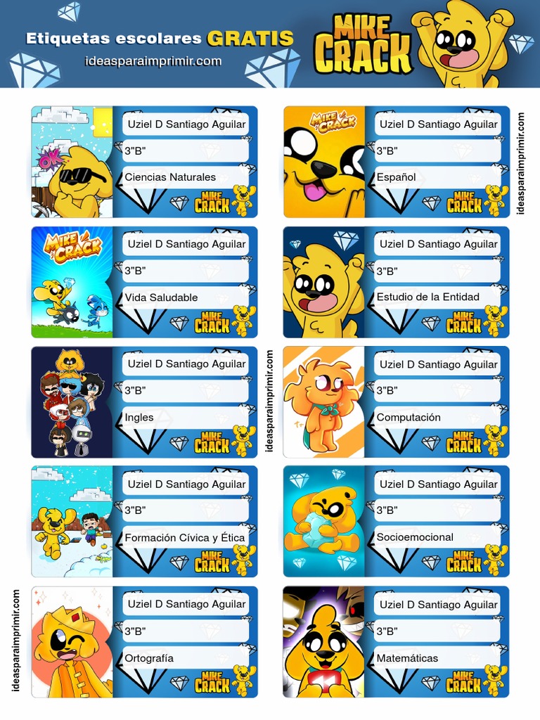 Etiquetas Escolares de Mikecrack Gratis para Imprimir | PDF
