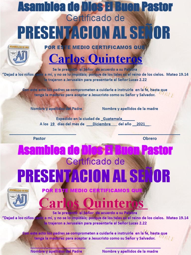 Certificado de Presentacion | PDF | Jesús | Evangelio de Mateo