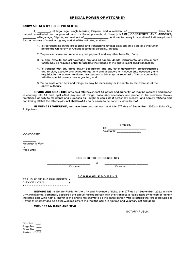 Special Power of Attorney | PDF | Power Of Attorney | Notary Public