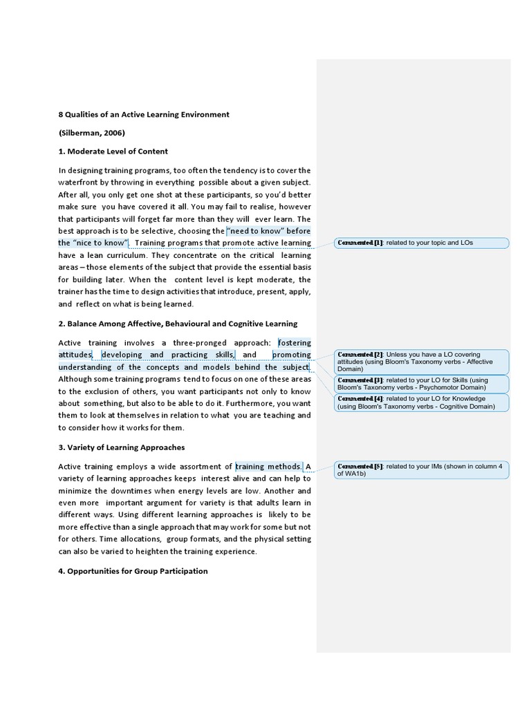 Eight Qualitites of An Active Learning Environment Guide | PDF ...