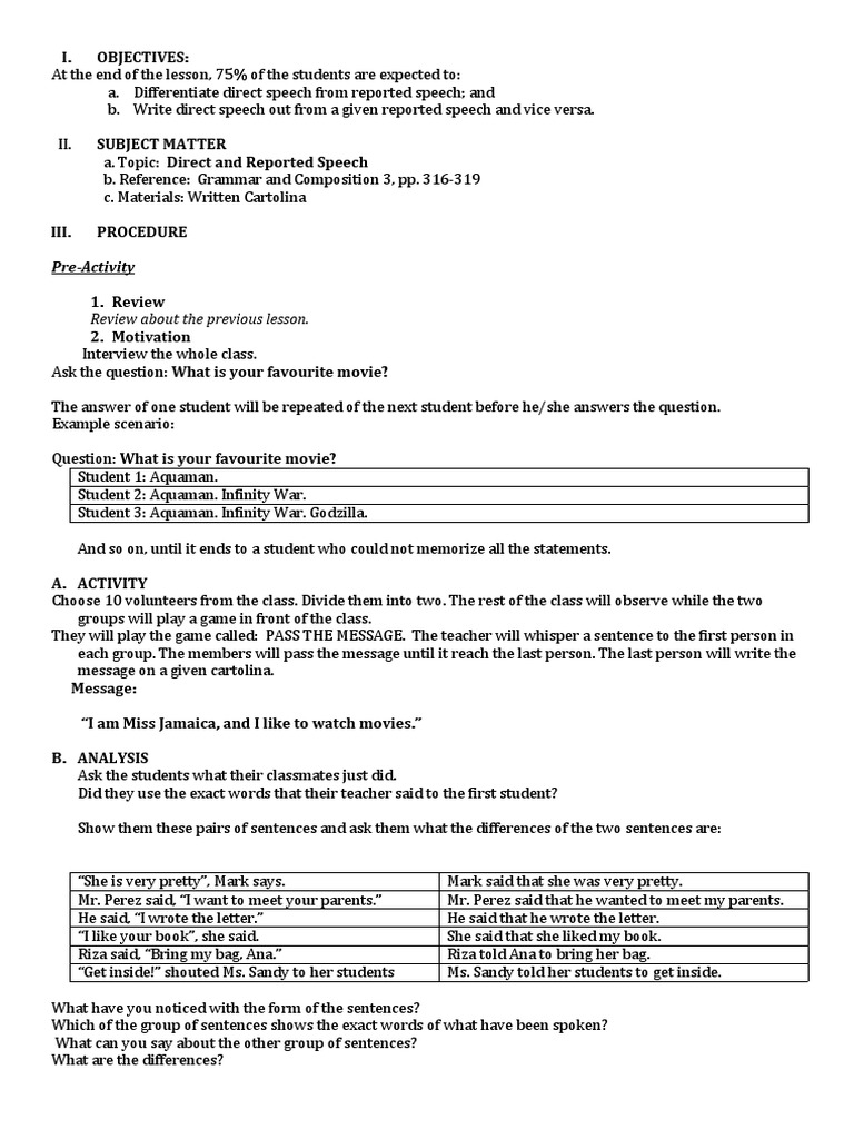 Direct and Reported Speech LP | PDF | English Language | Question