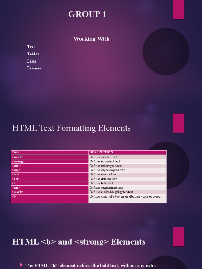 Web Tech Presentation | PDF | Html Element | Html