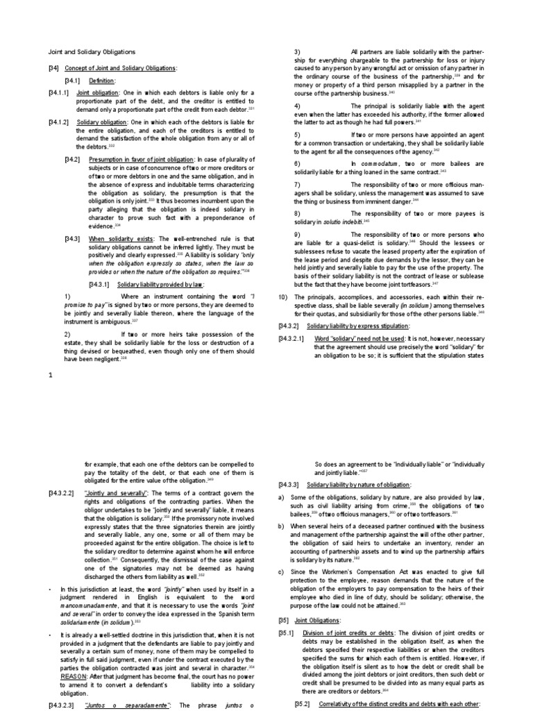 Joint and Solidary Obligations PDF Guarantee Legal Liability