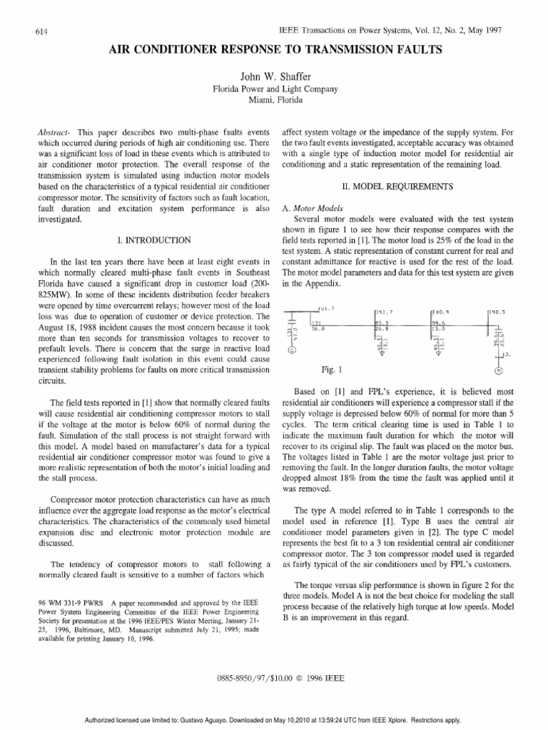 IEEEAir Conditioner Response To Transmission Faults PDF Electric Motor Electric Power