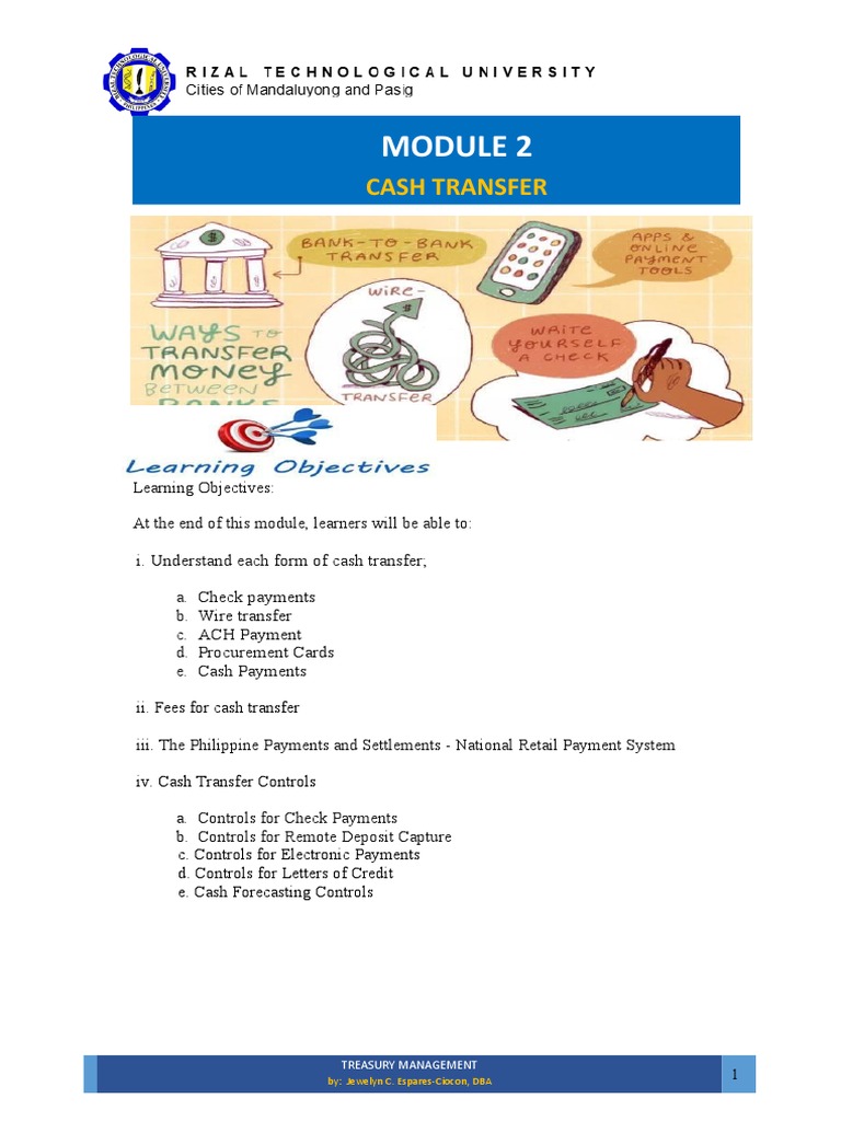 Cash Transfer Methods in Treasury Management | PDF | Payments | Cheque