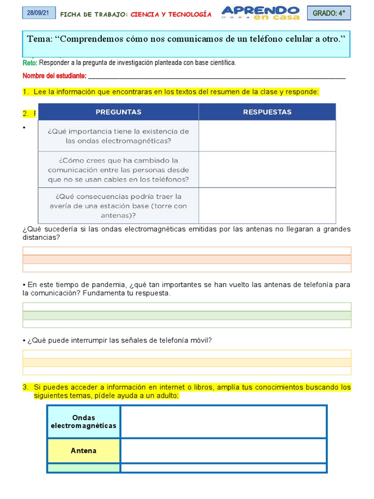 Ficha de Trabajo: Ciencia y Tecnología 4° | PDF