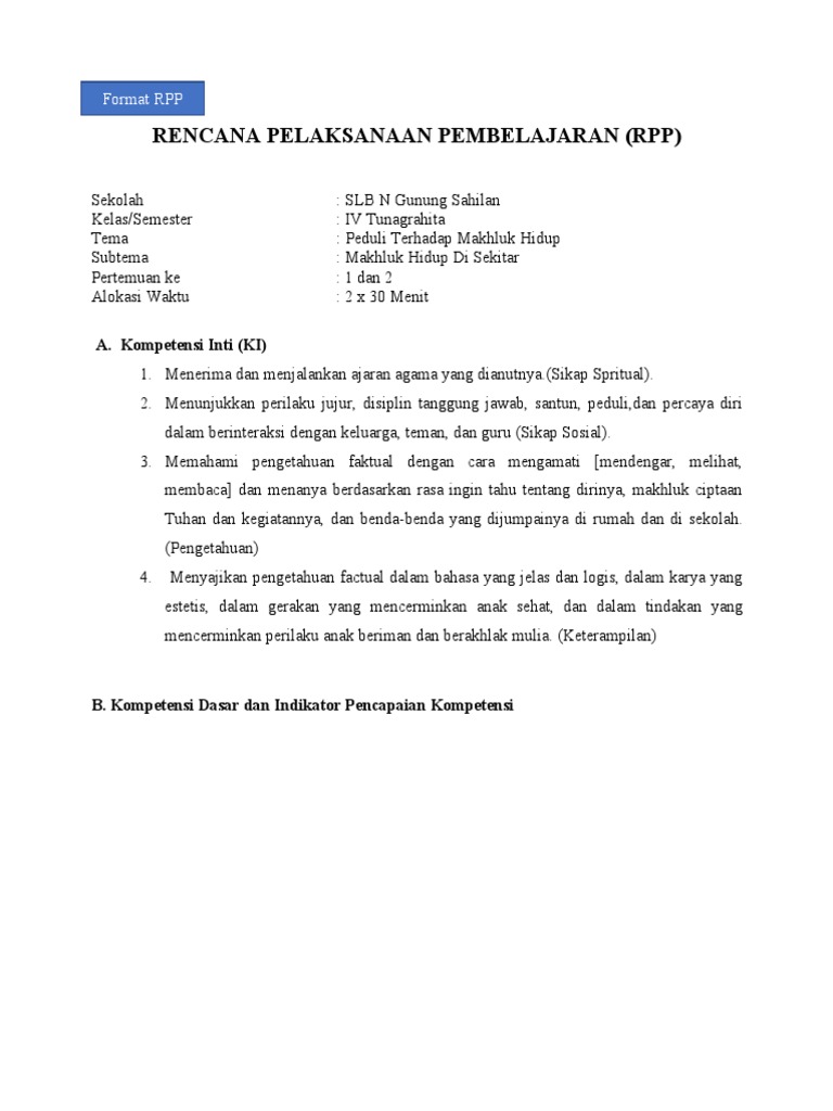 Contoh Degree Pembelajaran RPP SLB | PDF