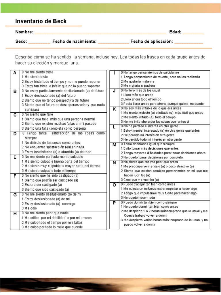 Evaluación del Test de Beck | PDF | Depresión (estado de ánimo)