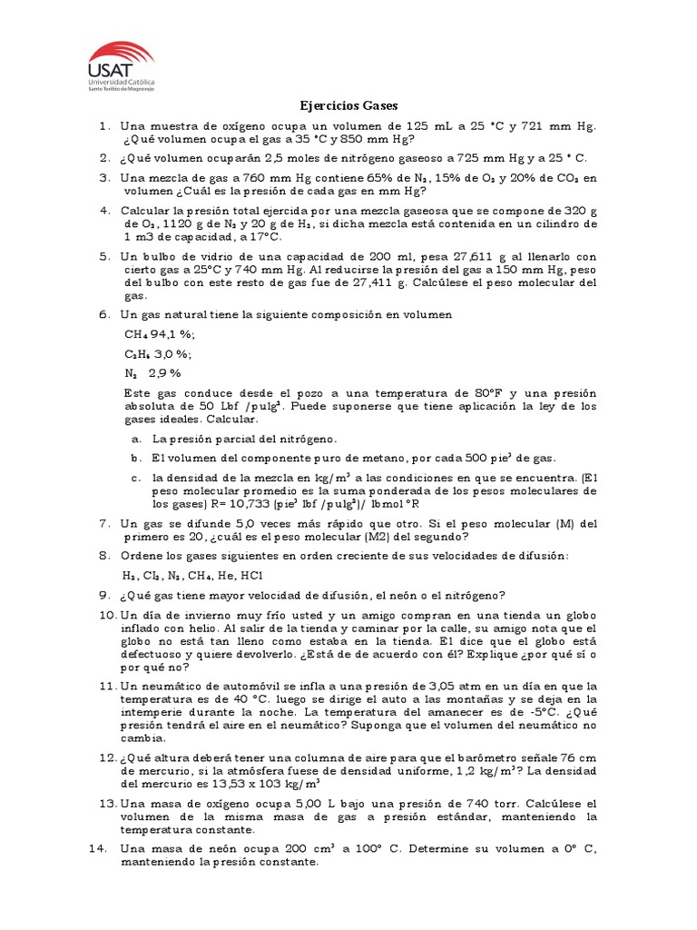 Ejercicios sobre Gases y Presiones | PDF | Gases | Oxígeno