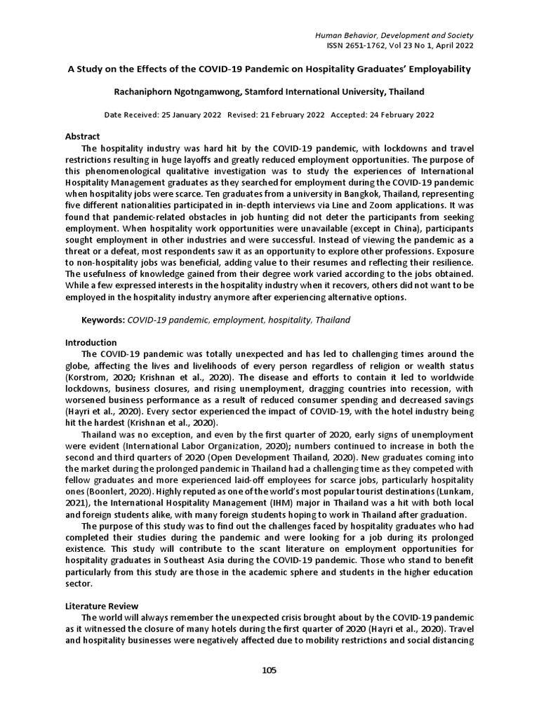 A Study On The Effects of The COVID-19 Pandemic On Hospitality ...