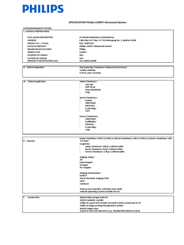 Specification Philips LUMIFY Ultrasound System | PDF | Medical ...