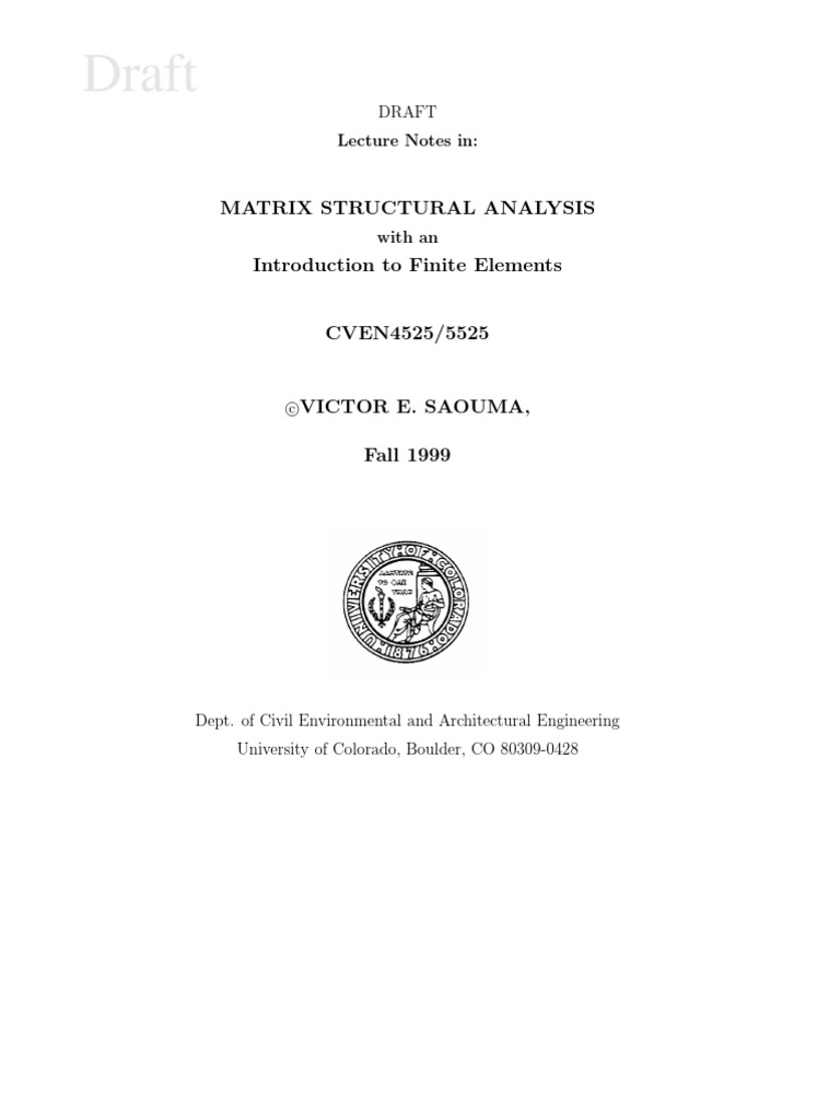 その他 ad Saouma V.E. Matrix Structural Analysis and Introduction To