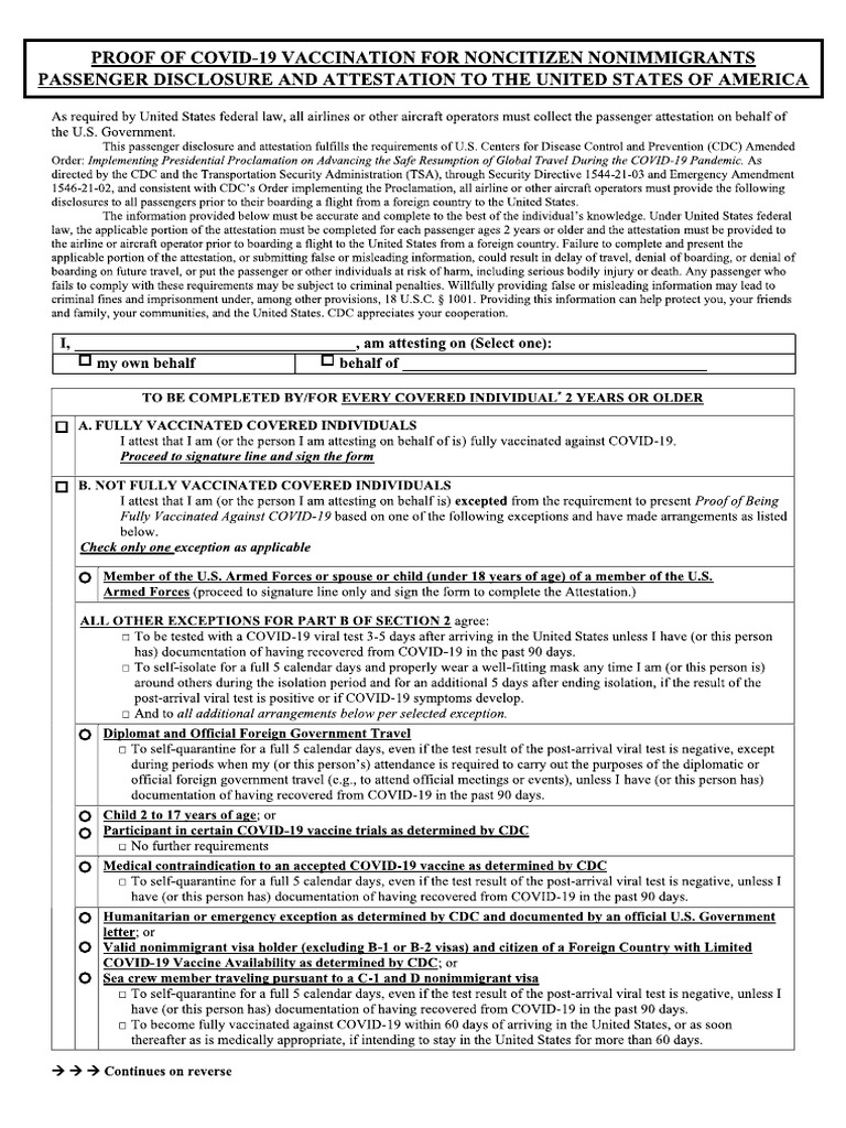 USA CDC Attestation Form JUN2022 (En) PDF