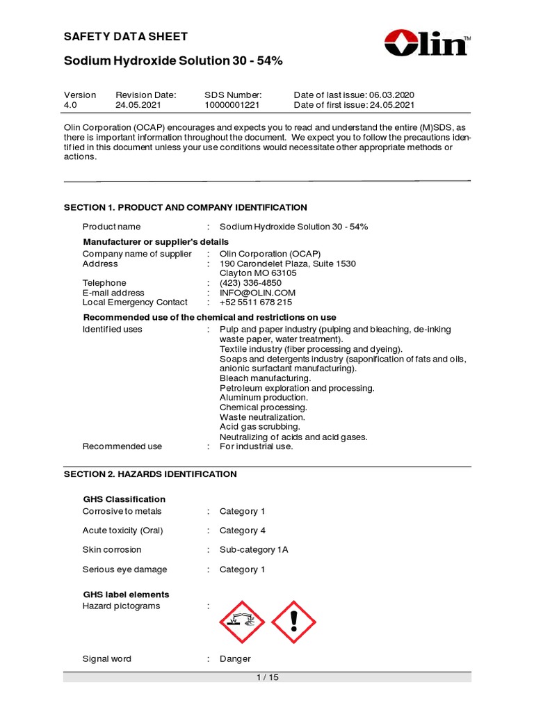 Sodium Hydroxide Solution 30 - 54 MX EN | PDF | Polyvinyl Chloride ...
