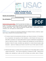 Hoja de Trabajo. Trabajo, Energía y Potencia. 2022