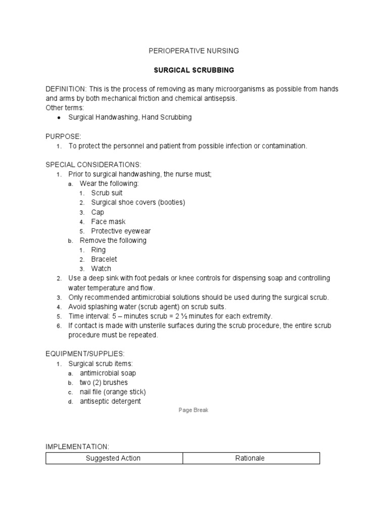 Surgical Scrubbing Checklist PDF Surgery Hand Washing
