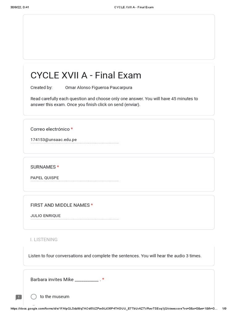 CYCLE XVII A Final Exam Overview | PDF