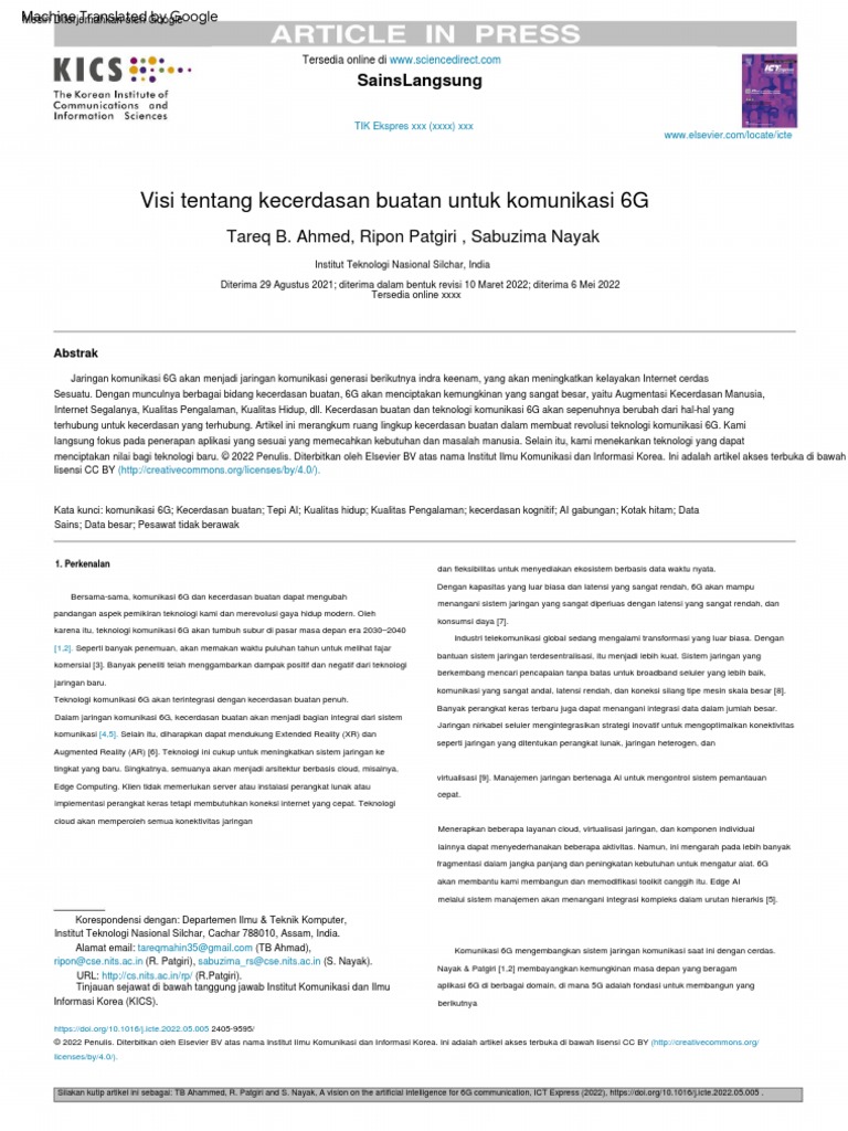 A Vision On The Artificial Intelligence For 6G Communication | PDF
