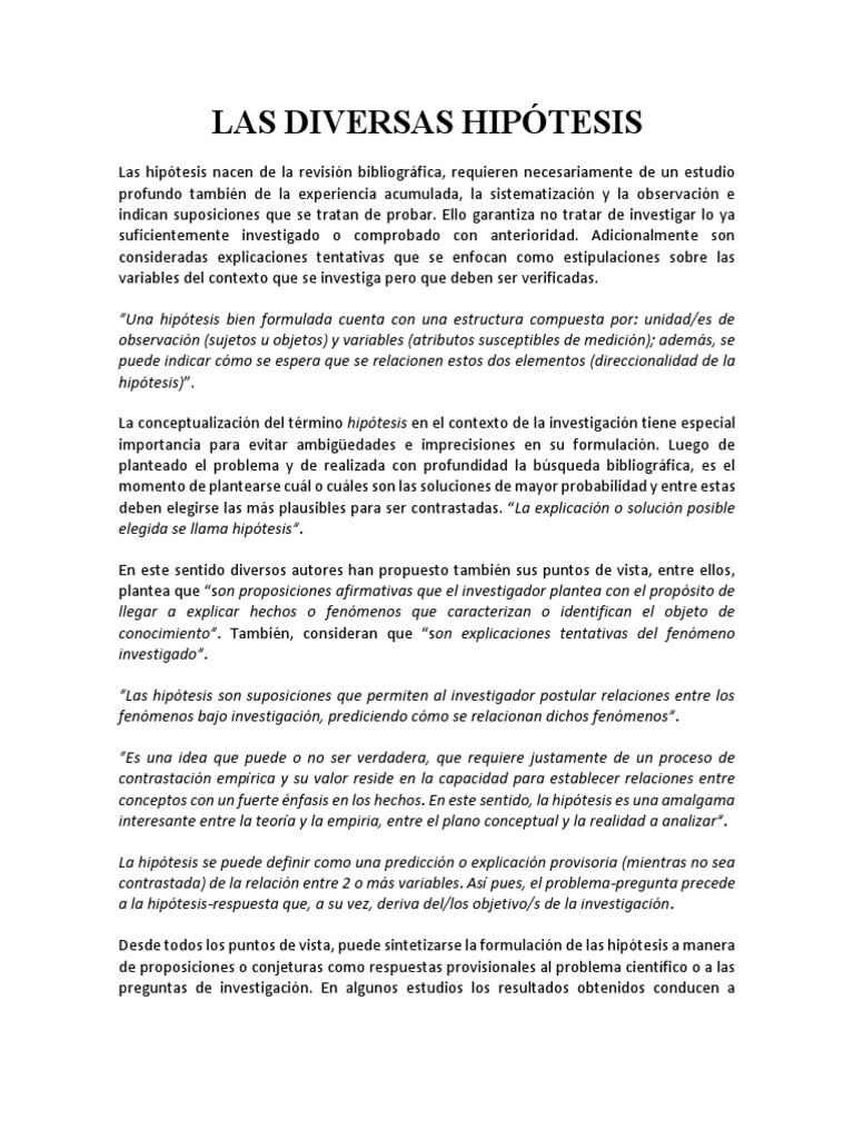 Las Diversas Hipótesis. PDF Hipótesis Estadísticas