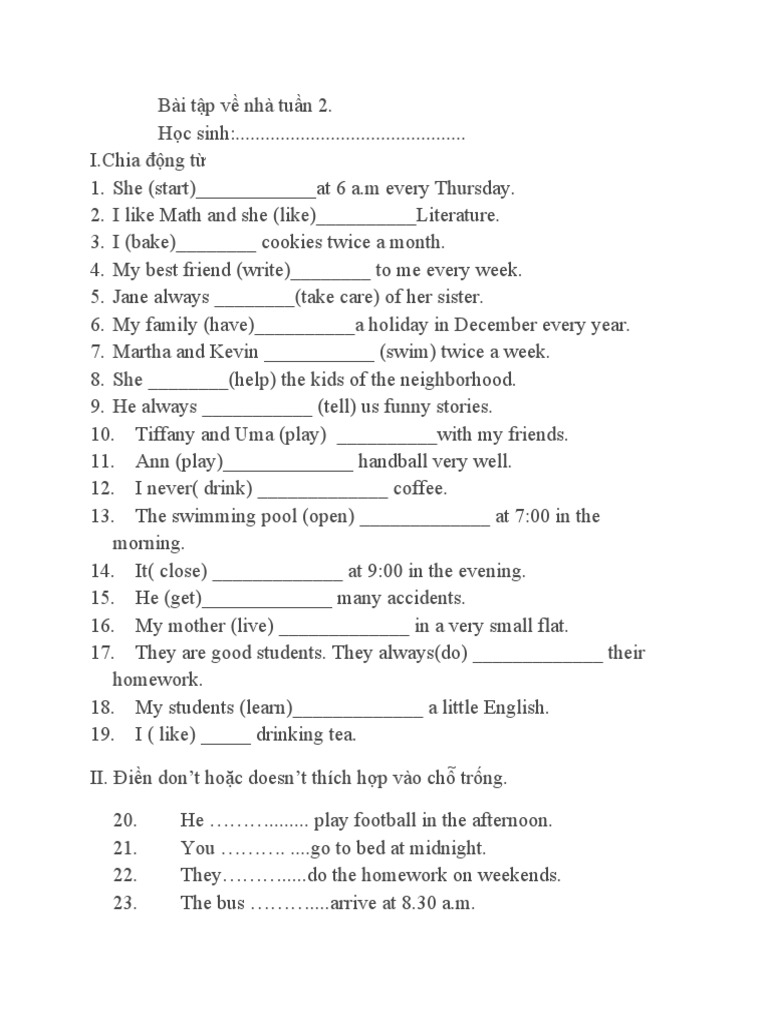 Week 2 Homework: Verb Conjugation Exercises | PDF | Food And Drink