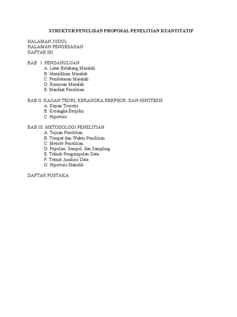 Struktur Penulisan Proposal Penelitian Kuantitatif Pdf