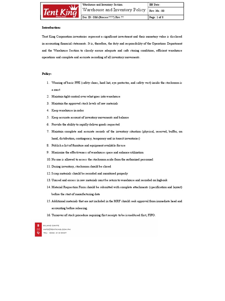 Warehouse inventory processprocedure pdf inventory warehouse