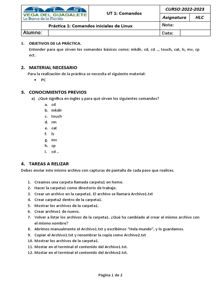 Práctica 1. Comandos Iniciales | PDF | Archivo de computadora | Informática