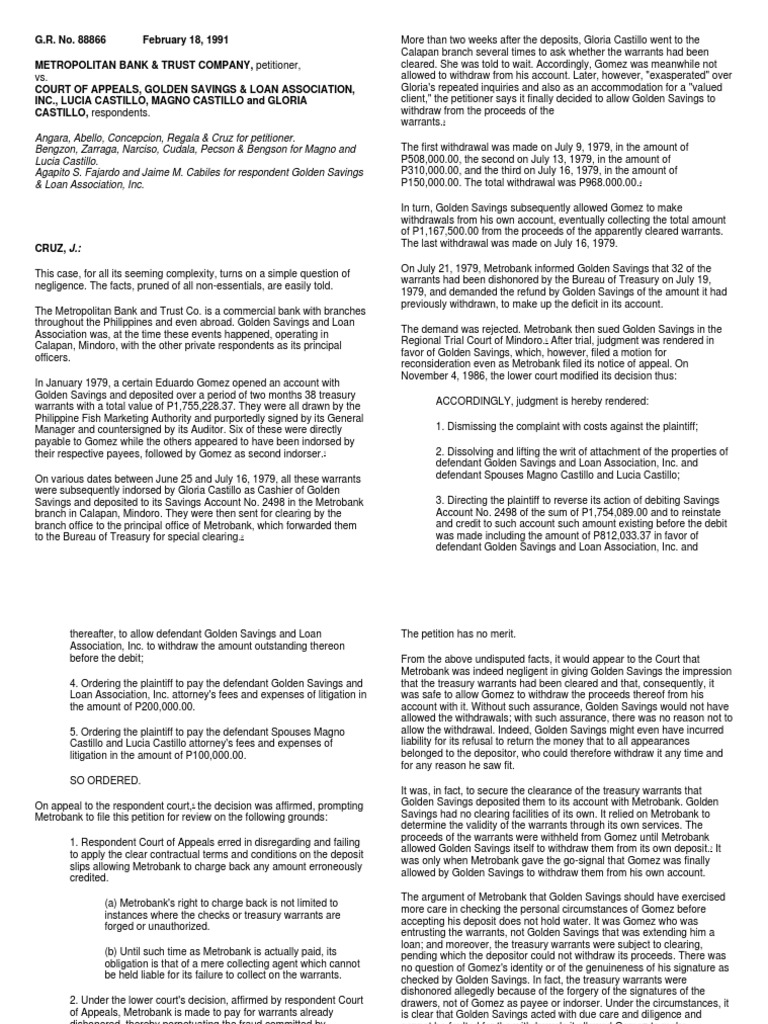 Metrobank V CA PDF Negotiable Instrument Cheque