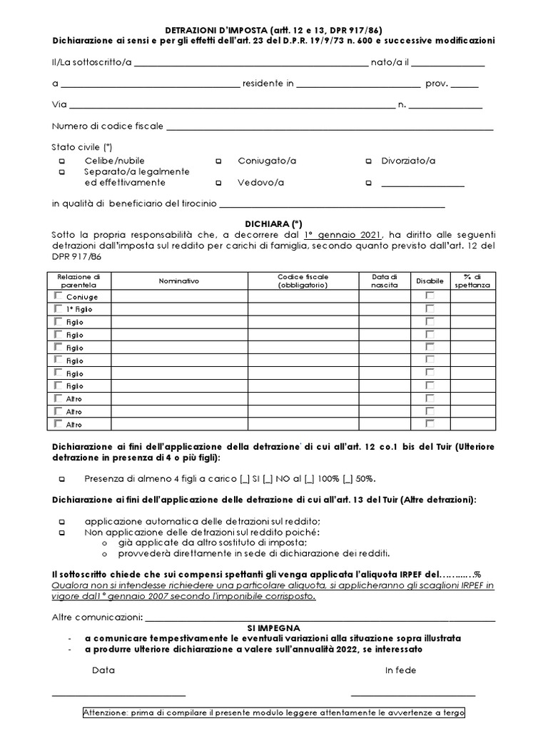 2021Modello Detrazioni PDF