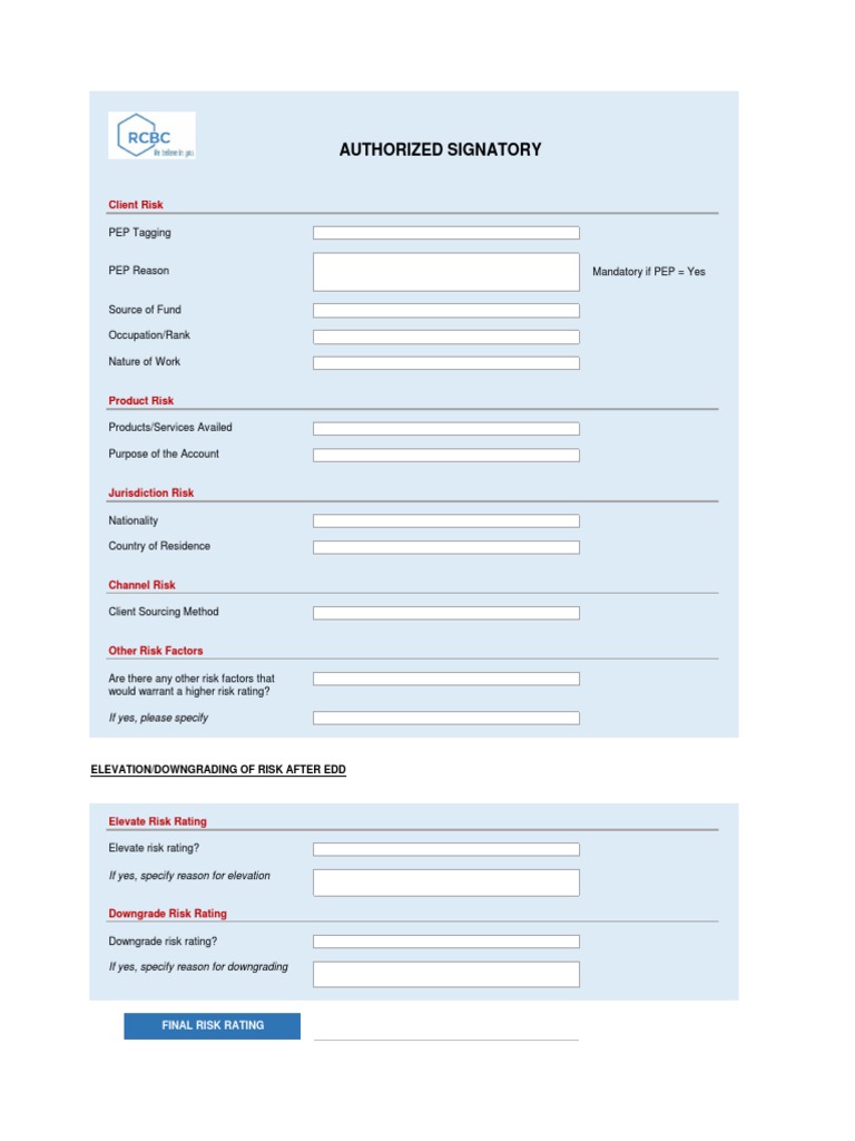 Attachment 7 - Risk Calculator - Authorized Signatory | PDF