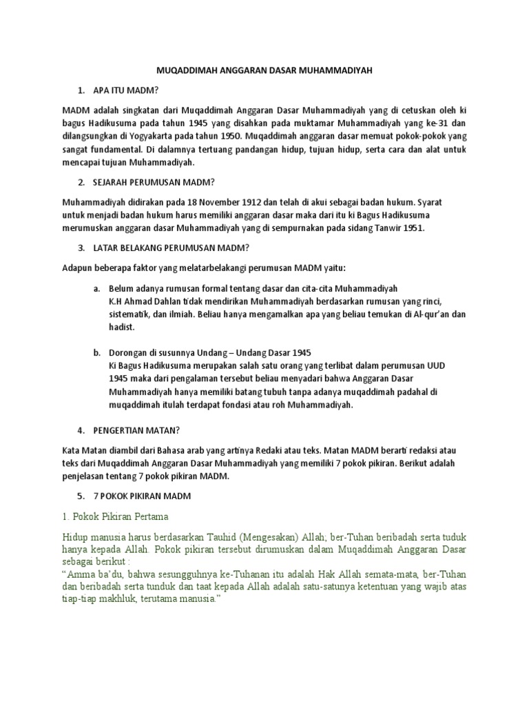 Muqaddimah Anggaran Dasar Muhammadiyah