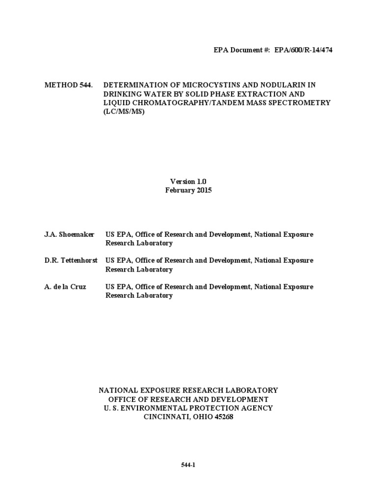 Determination of Microcystins and Nodularin in Drinking Water Epa PDF