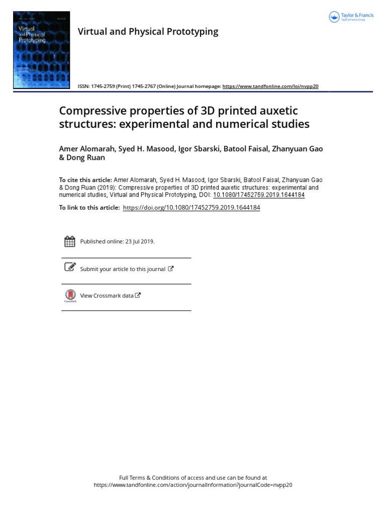Compressive Properties of 3D Printed Auxetic Structures: Experimental ...