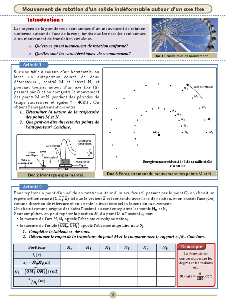 Rotation d'un solide autour d'un axe fixe | PDF | Mouvement de rotation ...