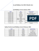 Indian Festivals Holidays List 2022 PDF