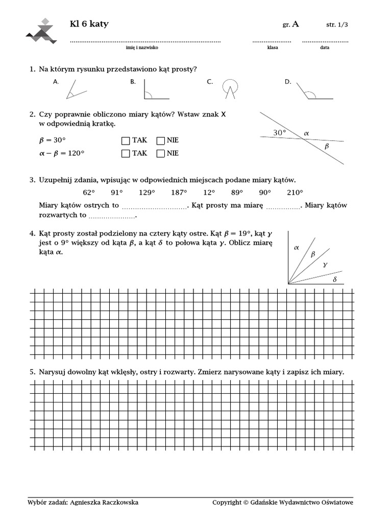 Sprawdzian Z Kątów Klasa 5 Pdf