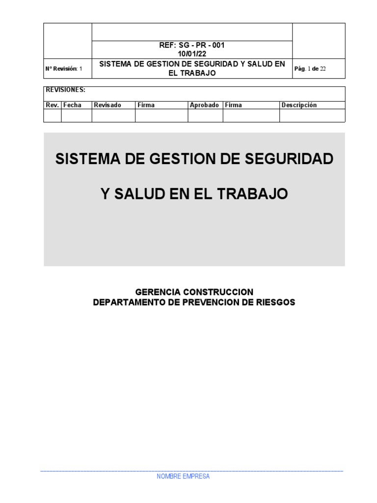 Sistema de Gestión de Seguridad Laboral | PDF | Seguridad y salud ...