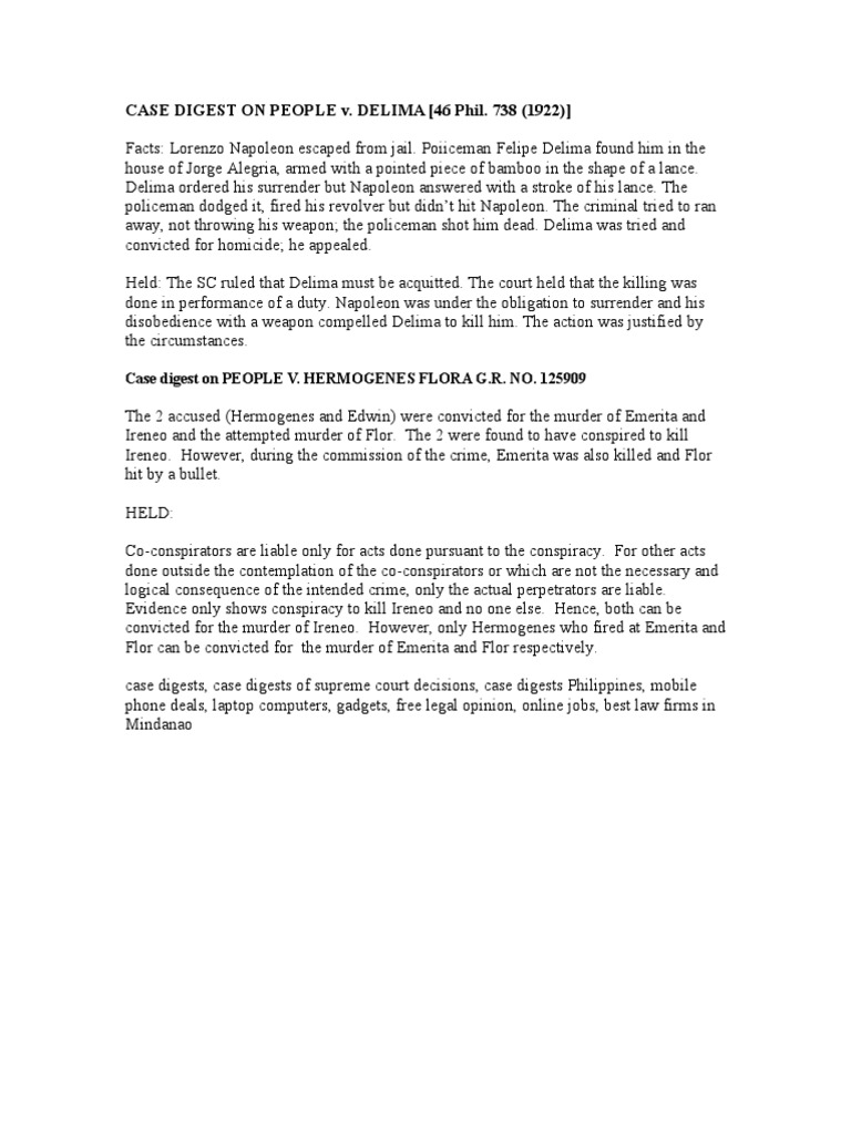 Case Digest Murder Testimony