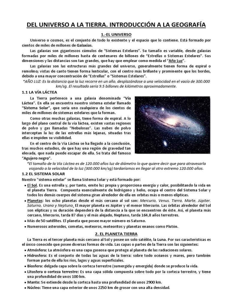 Geografía del Universo y la Tierra | PDF | Planetas | Sistema solar