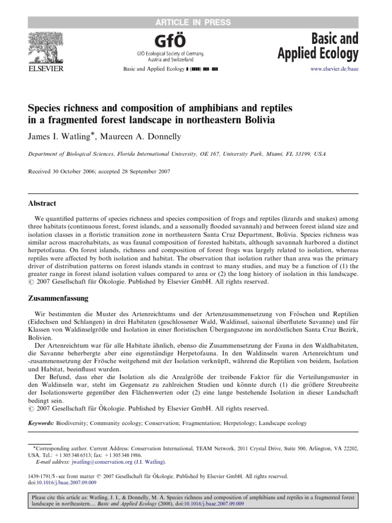 Species Richness and Composition of Amphibians and Reptiles | PDF
