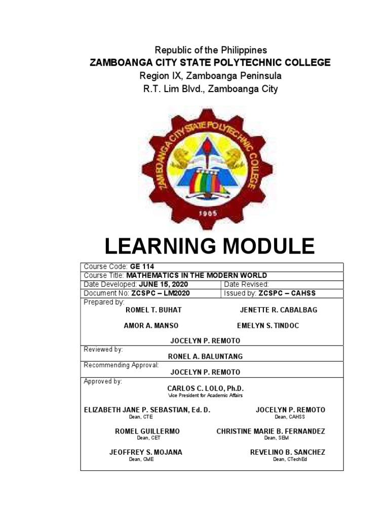 GE 114 Mathematics Learning Module | PDF | Pattern | Sequence