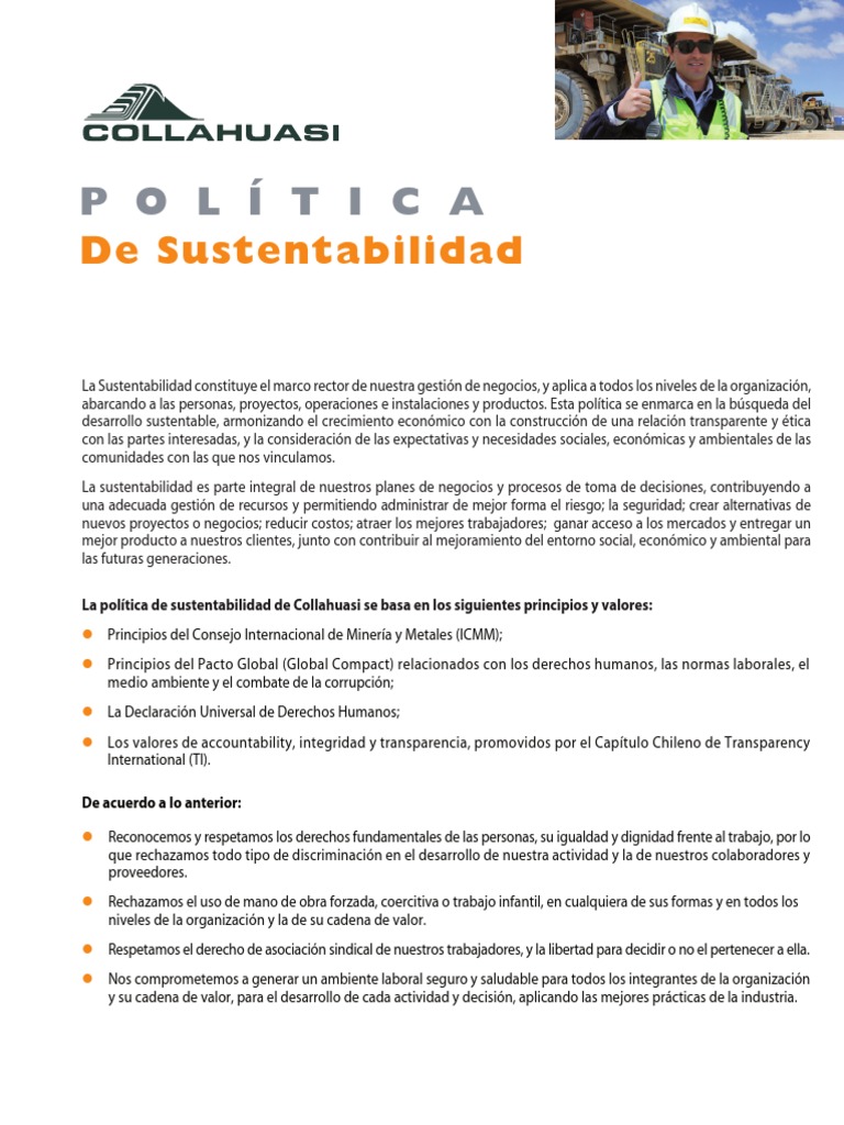 Política de Sustentabilidad Collahuasi | PDF | Sustentabilidad ...