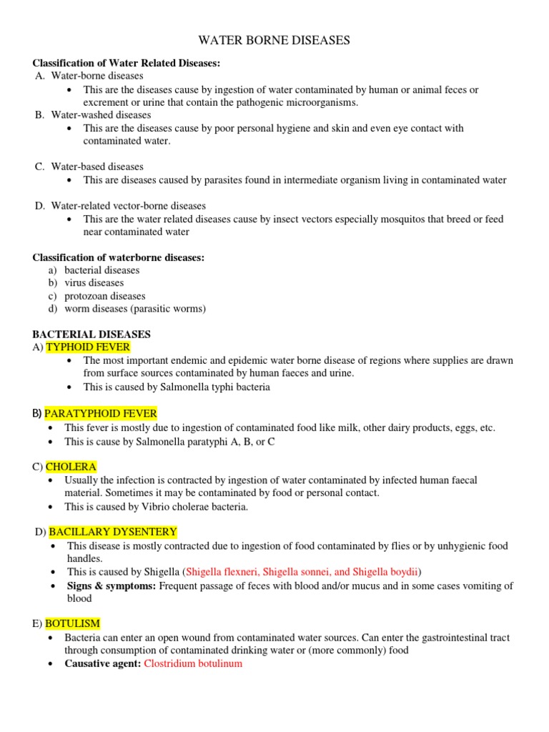 Water Borne Diseases PDF Diarrhea Wash