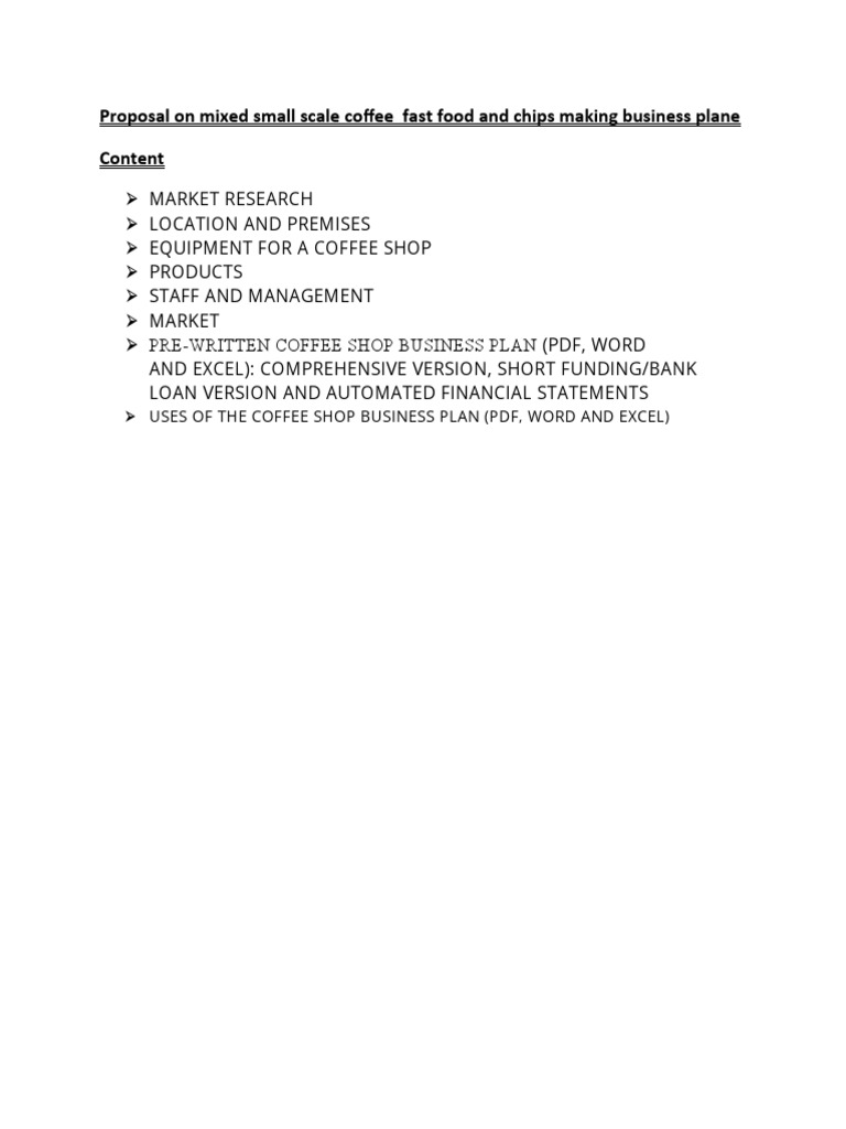 Business Plan PDF Coffee Coffeehouse